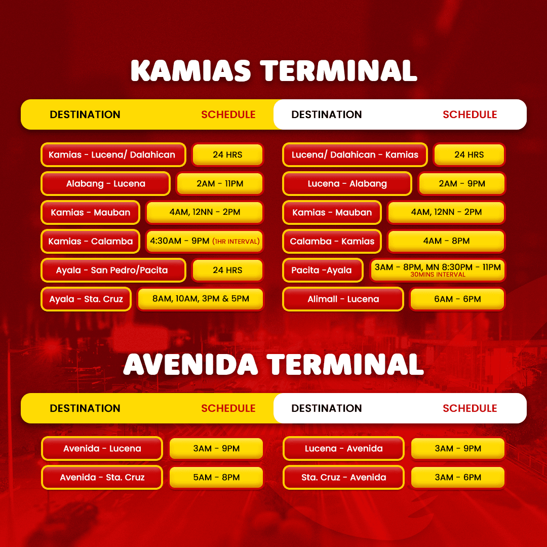Daily Trip Schedules for Kamias and Avenida Terminal